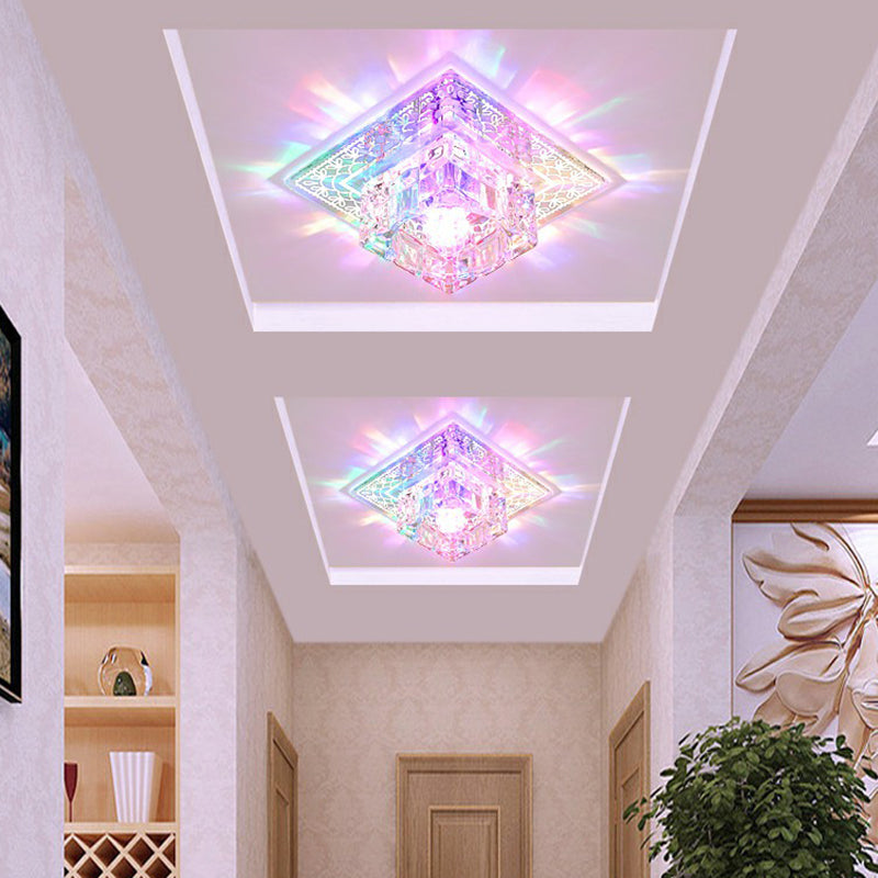 Square Flush Mount Lighting Minimalist Crystal Hallway LED Flush Mount Fixture in Clear