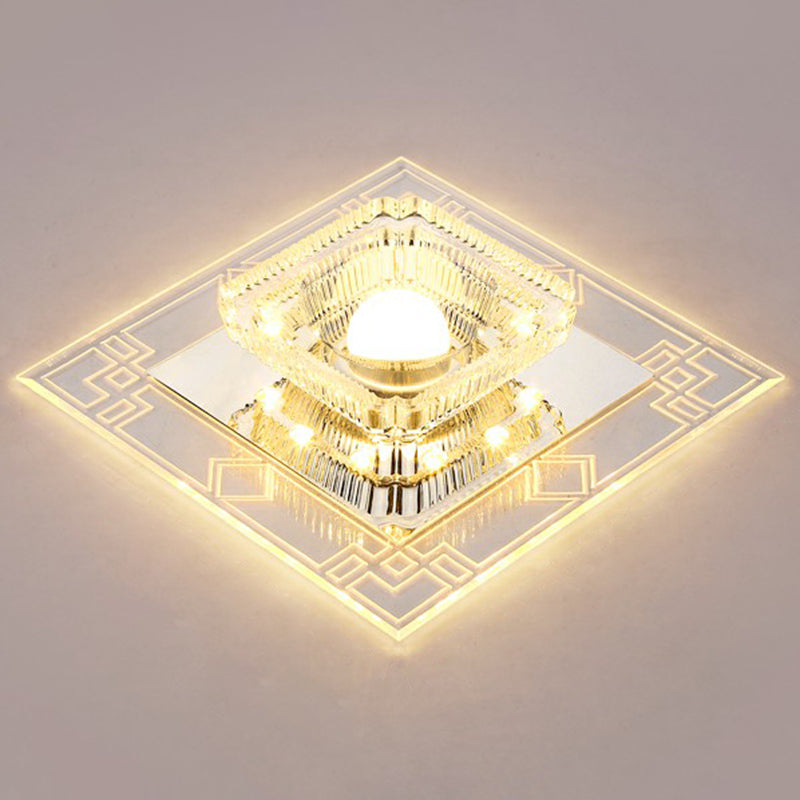 Crystal Squared LED Flush Mount Modern Clear Flushmount Ceiling Light for Entryway