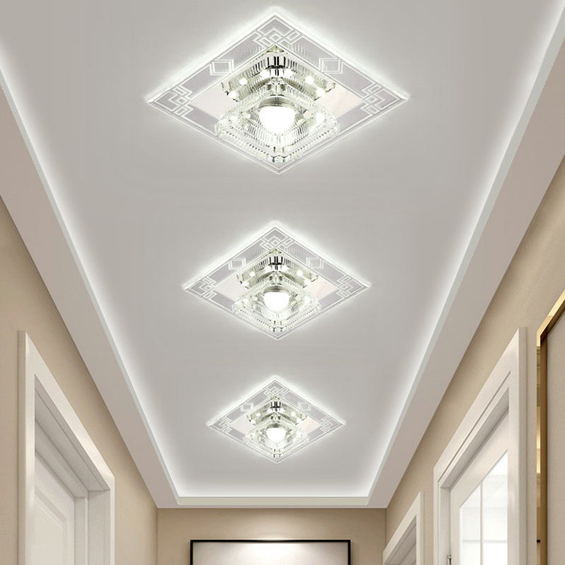 Crystal Squared LED Flush Mount Modern Clear Flushmount Ceiling Light for Entryway