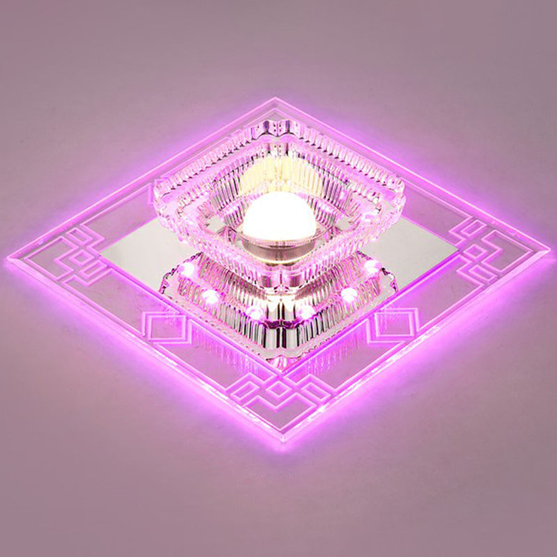 Crystal Squared LED Flush Mount Modern Clear Flushmount Ceiling Light for Entryway