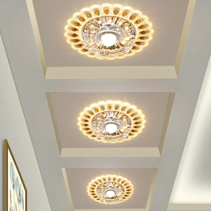 Plafonnier LED en forme de fleur, Style moderne, cristallin, luminaire de plafond pour entrée