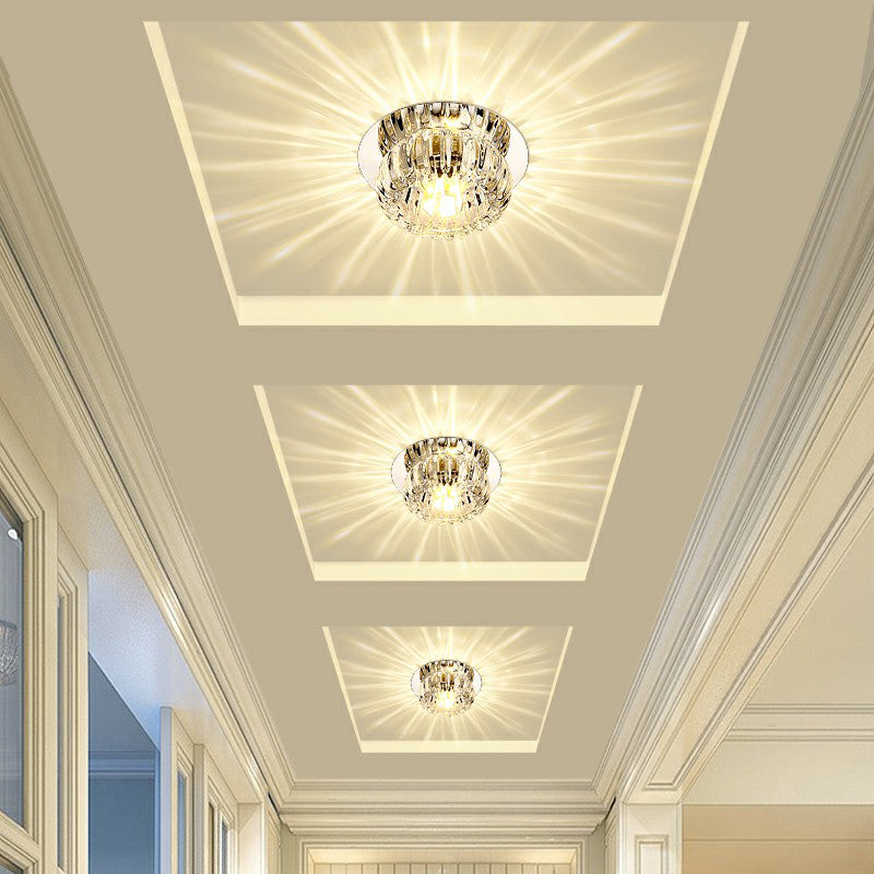 Simplicity Round LED Flush Mount Light Crystal Hallway Flush Mount Ceiling Light in Clear