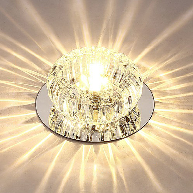 Simplicity Round LED Flush Mount Light Crystal Hallway Flush Mount Ceiling Light in Clear