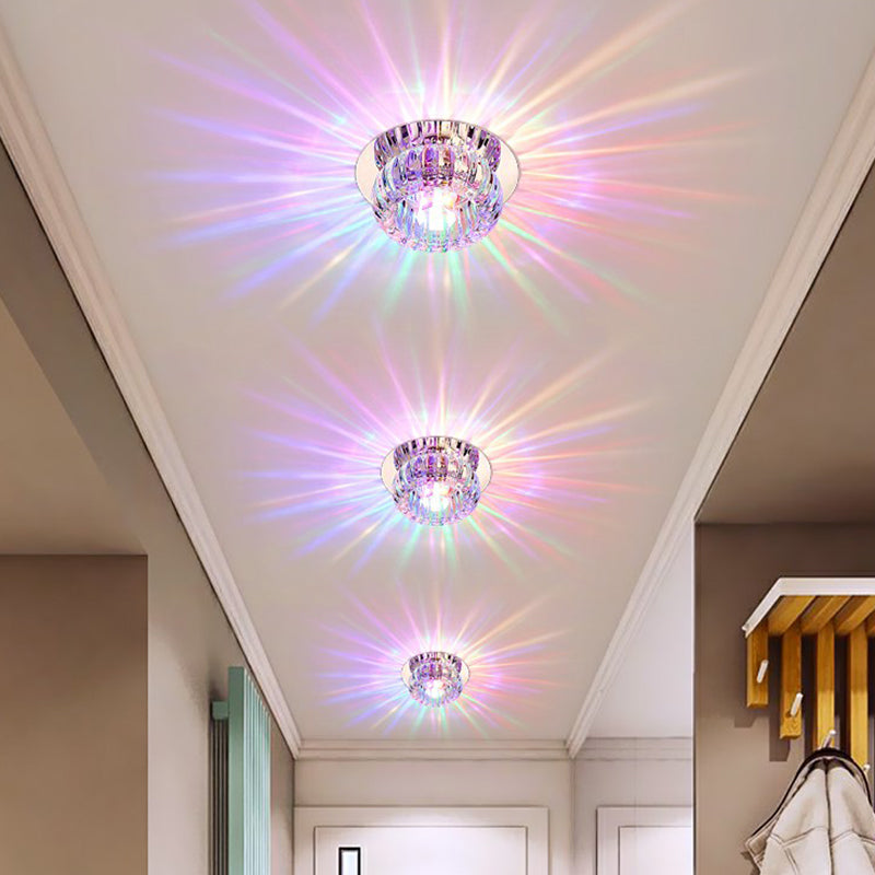 Simplicity Round LED Flush Mount Light Crystal Hallway Flush Mount Ceiling Light in Clear