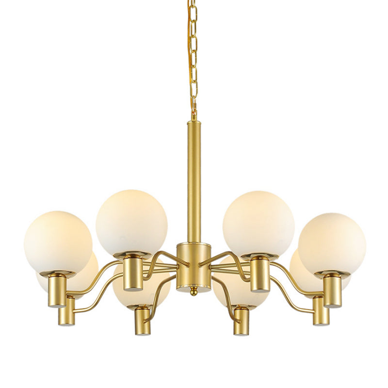 6 Lights Frosted Glass Pendant Chandelier Traditional Brass Globe Living Room Hanging Ceiling Fixture