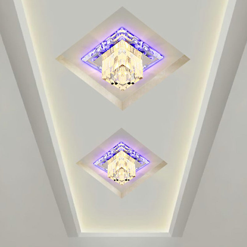 Cube Shape Crystal Flush Ceiling Light Contemporary Clear LED Flush Mount Lighting Fixture
