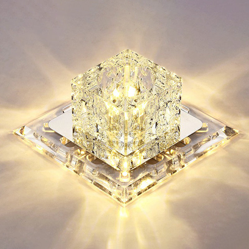 Squared Flush Light Artistic Crystal Clear LED Flush Ceiling Light Fixture for Corridor