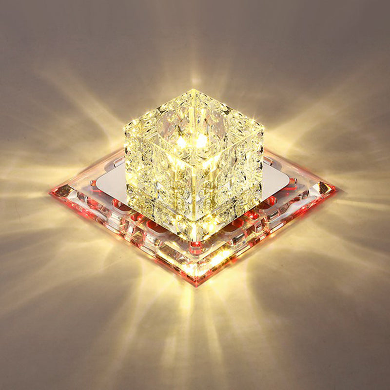 Squared Flush Light Artistic Crystal Clear LED Flush Ceiling Light Fixture for Corridor