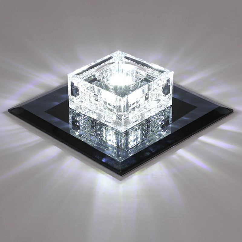 Modern Squared Shape LED Flush Ceiling Light Crystal Hallway Flushmount Ceiling Light