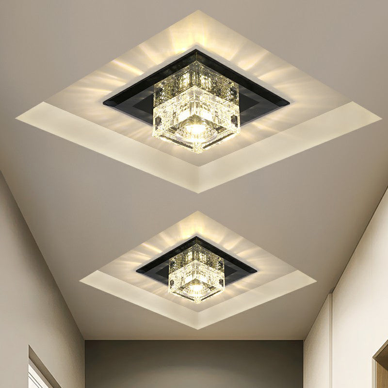 Plafonnier encastré à LED de forme carrée moderne, plafonnier encastré pour couloir en cristal