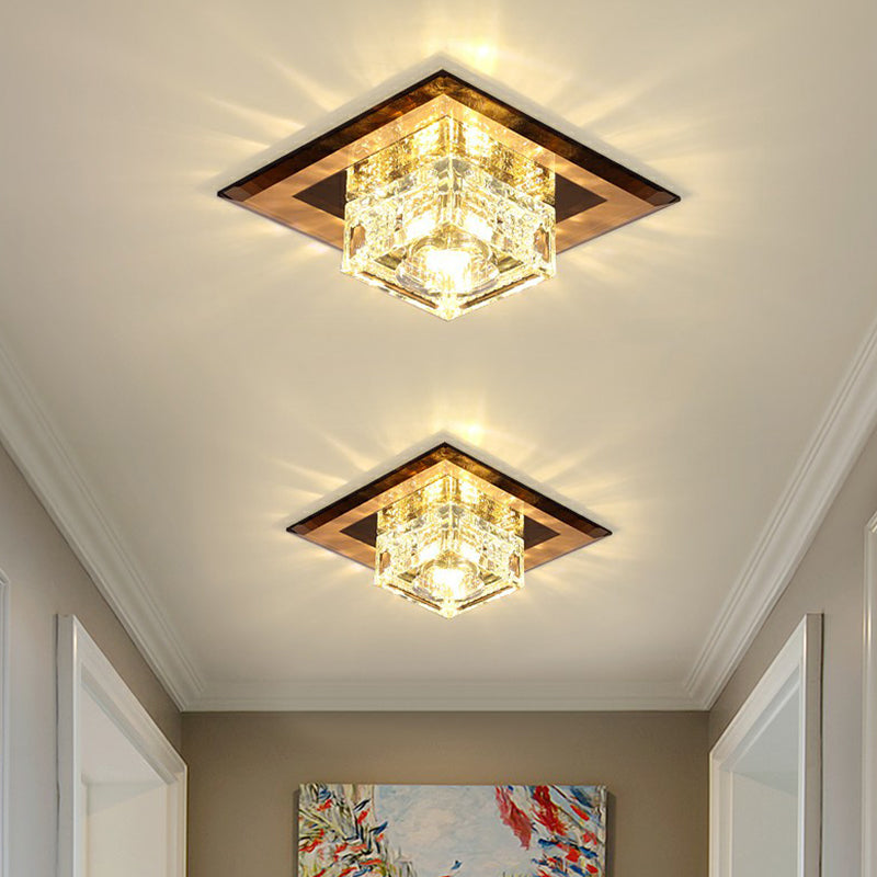 Plafonnier encastré à LED de forme carrée moderne, plafonnier encastré pour couloir en cristal