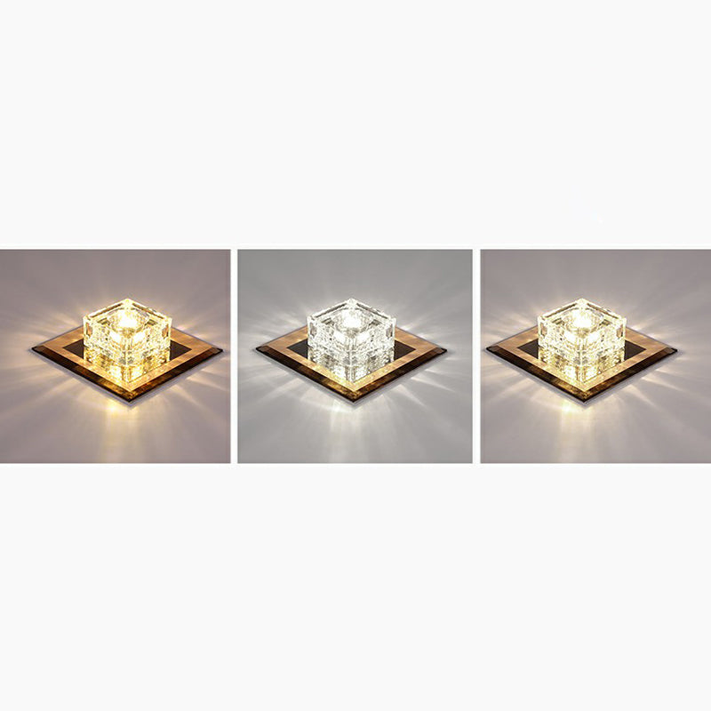 Luz de techo empotrada LED de forma cuadrada moderna, luz de techo empotrada de cristal para pasillo