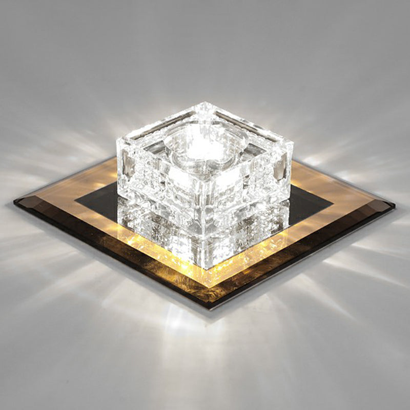 Luz de techo empotrada LED de forma cuadrada moderna, luz de techo empotrada de cristal para pasillo