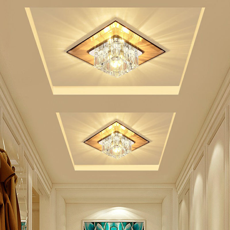 Square Flush Ceiling Light Contemporary Crystal Hallway LED Flush Mount Lighting Fixture