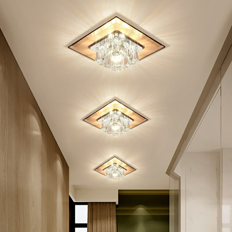Square Flush Ceiling Light Contemporary Crystal Hallway LED Flush Mount Lighting Fixture