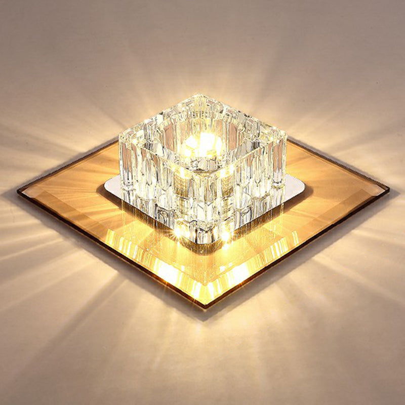 Square Flush Ceiling Light Contemporary Crystal Hallway LED Flush Mount Lighting Fixture