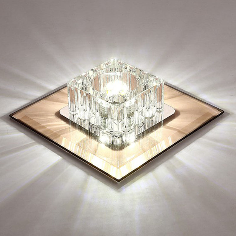 Square Flush Ceiling Light Contemporary Crystal Hallway LED Flush Mount Lighting Fixture