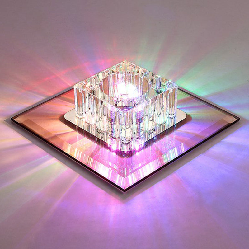 Square Flush Ceiling Light Contemporary Crystal Hallway LED Flush Mount Lighting Fixture