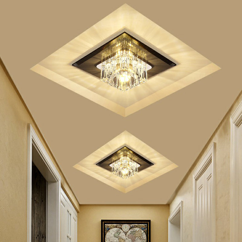 Square Flush Ceiling Light Contemporary Crystal Hallway LED Flush Mount Lighting Fixture