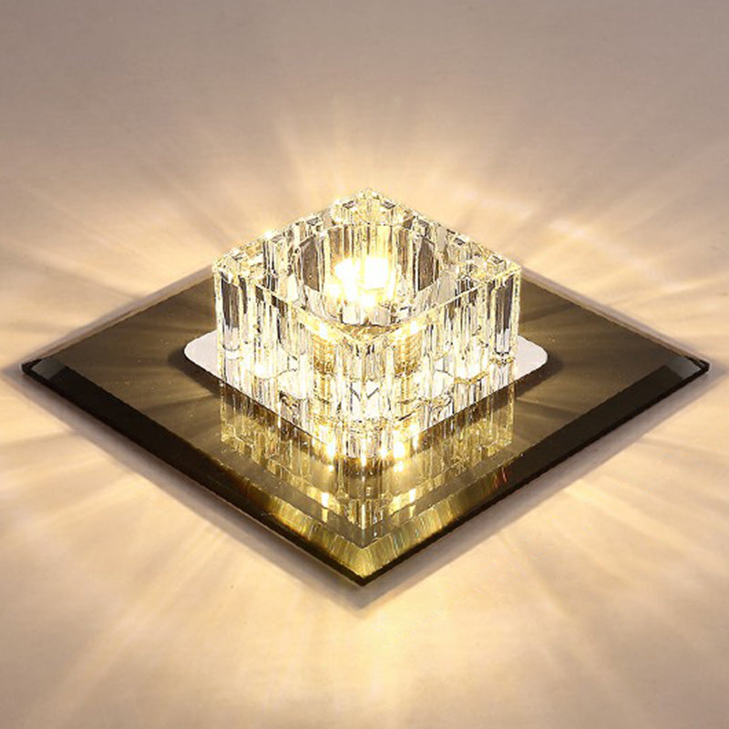 Square Flush Ceiling Light Contemporary Crystal Hallway LED Flush Mount Lighting Fixture