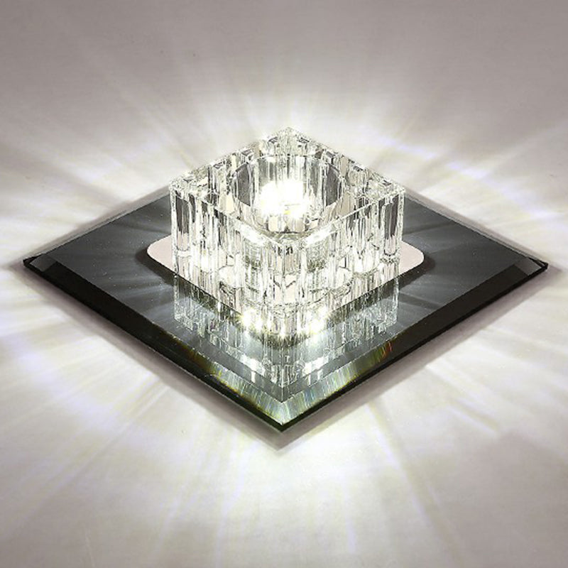 Square Flush Ceiling Light Contemporary Crystal Hallway LED Flush Mount Lighting Fixture
