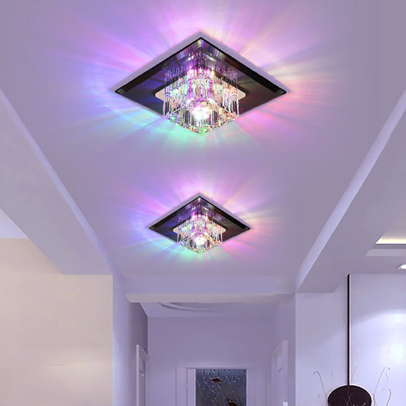 Square Flush Ceiling Light Contemporary Crystal Hallway LED Flush Mount Lighting Fixture