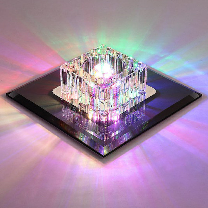 Square Flush Ceiling Light Contemporary Crystal Hallway LED Flush Mount Lighting Fixture