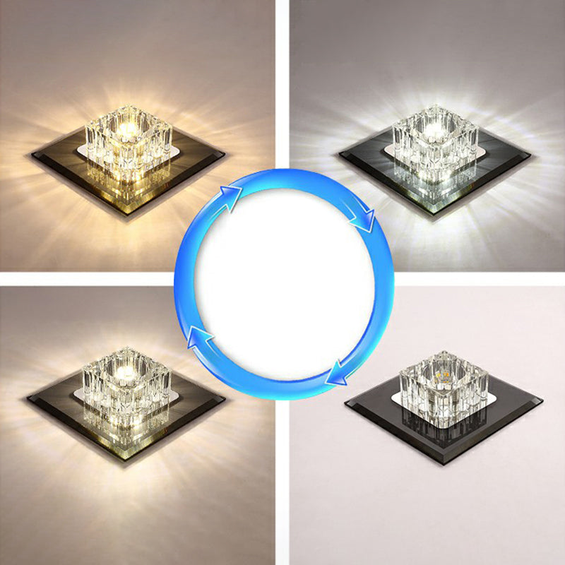 Square Flush Ceiling Light Contemporary Crystal Hallway LED Flush Mount Lighting Fixture