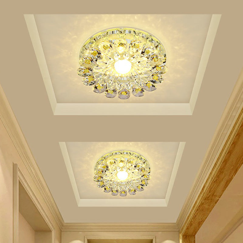 Plafonnier LED en cristal moderne à montage encastré, fleur violette, pour couloir