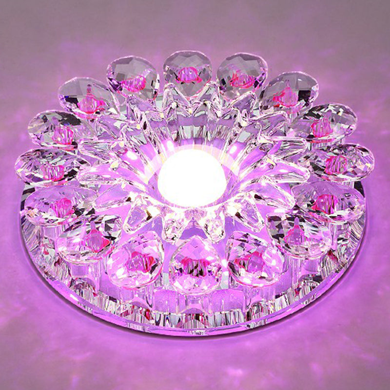 Plafonnier LED en cristal moderne à montage encastré, fleur violette, pour couloir