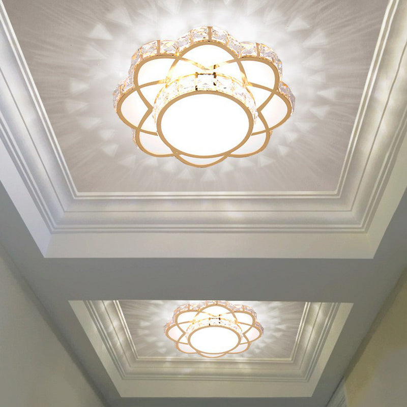 Floral Flush Ceiling Light Contemporary Crystal Rose Gold LED Flush Mount Lighting Fixture
