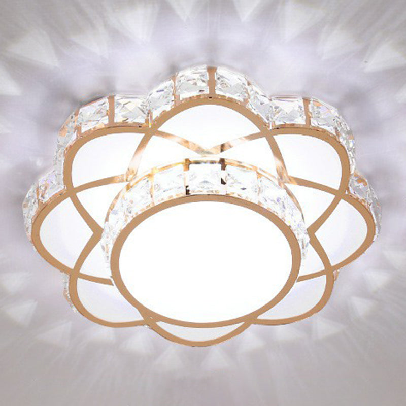 Floral Flush Ceiling Light Contemporary Crystal Rose Gold LED Flush Mount Lighting Fixture