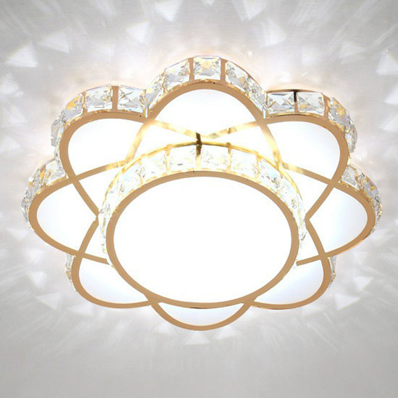 Floral Flush Ceiling Light Contemporary Crystal Rose Gold LED Flush Mount Lighting Fixture