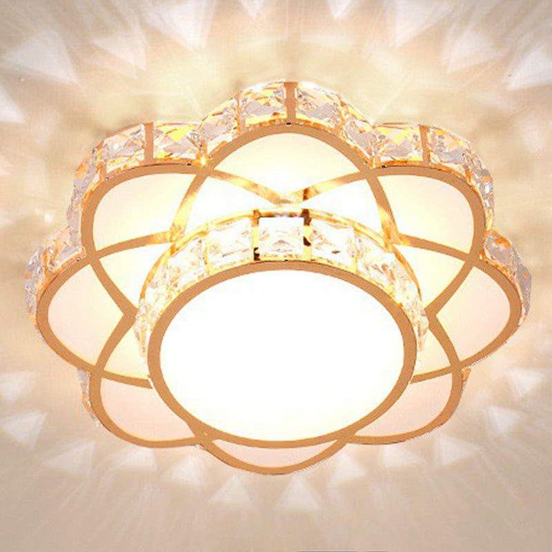 Floral Flush Ceiling Light Contemporary Crystal Rose Gold LED Flush Mount Lighting Fixture