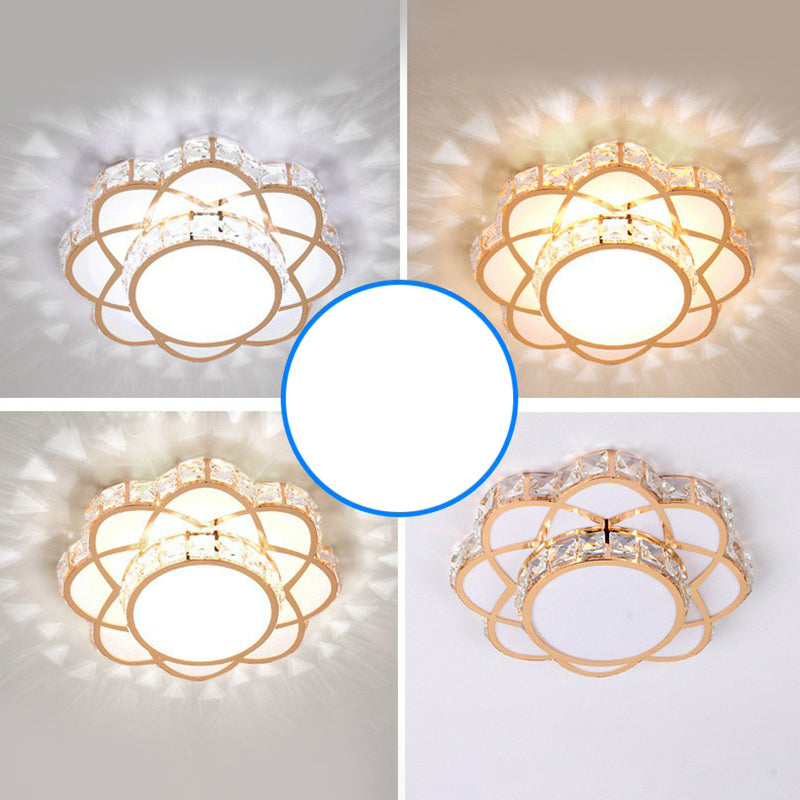 Floral Flush Ceiling Light Contemporary Crystal Rose Gold LED Flush Mount Lighting Fixture
