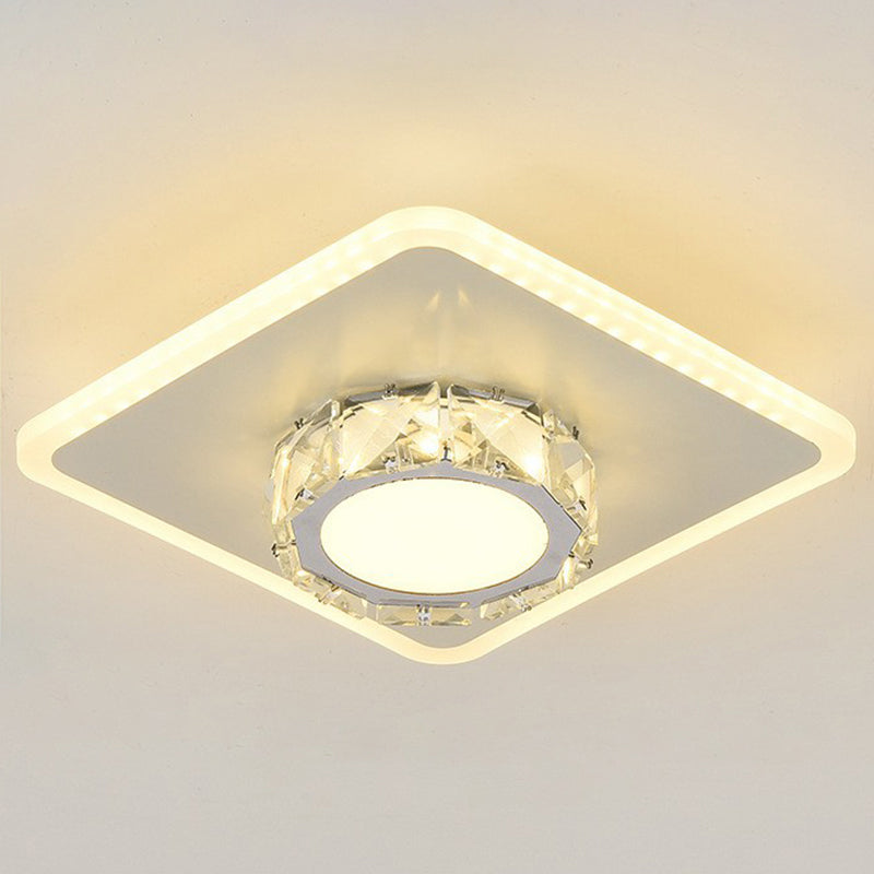 Plafonnier encastré de forme géométrique contemporaine, luminaire LED pour couloir en cristal