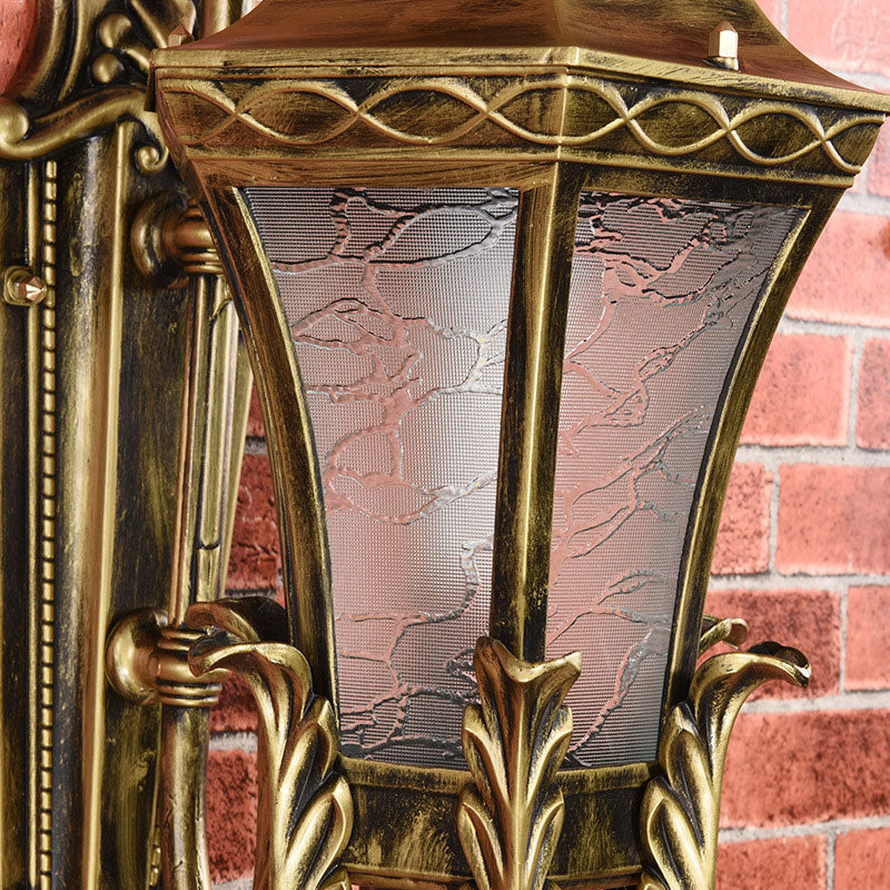 Single Wall Light Fixture Vintage Hexagonal Aluminium Wall Mounted Lamp with Textured Glass Shade in Bronze