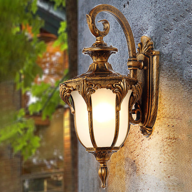 Bell Shade Frost Glass Wall Mount Light Vintage 1-Light Outdoor Wall Lighting Fixture