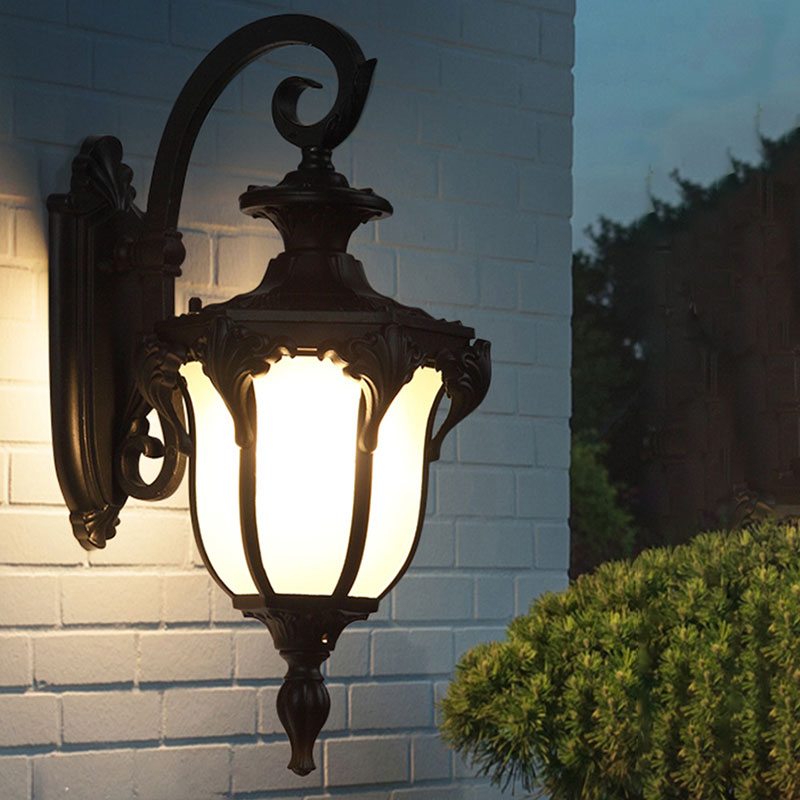 Bell Shade Frost Glass Wall Mount Light Vintage 1-Light Outdoor Wall Lighting Fixture