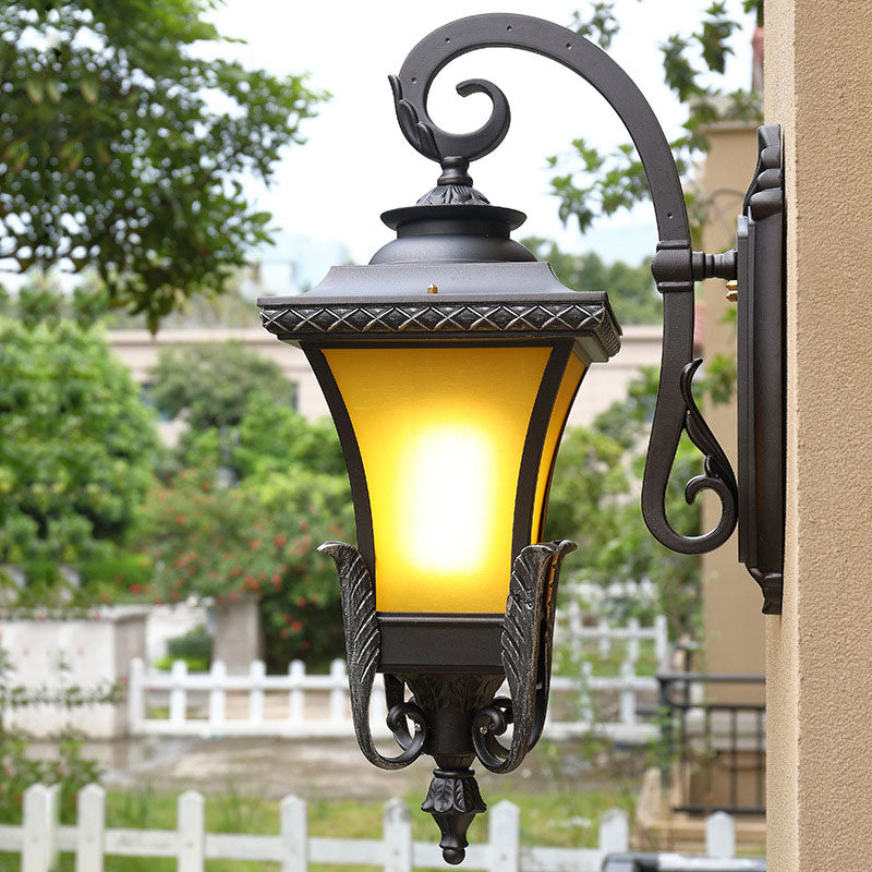 1 Head Tan Glass Wall Mount Light Traditional Coffee Square Bell Outdoor Wall Light Fixture