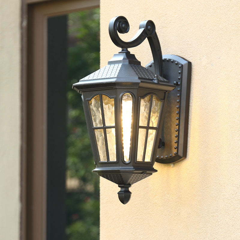 Single-Bulb Wall Mount Light Retro Bell Shaped Ripple Glass Wall Lighting for Courtyard