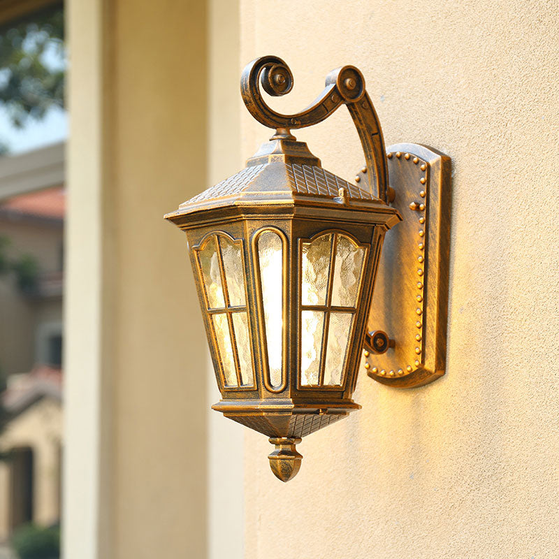 Single-Bulb Wall Mount Light Retro Bell Shaped Ripple Glass Wall Lighting for Courtyard