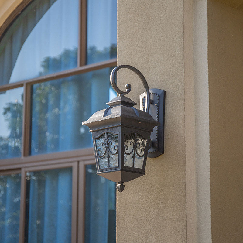 Tapered Shade Ripple Glass Wall Lantern Rustic 1-Light Courtyard Wall Light Fixture