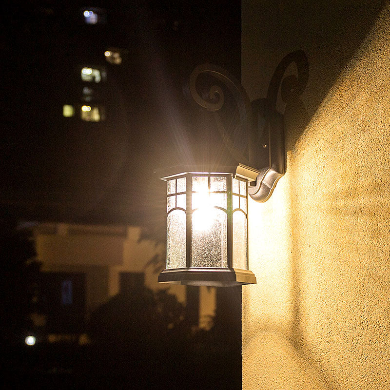 Seedy Glass Pavilion Shaped Wall Light Classic 1 Head Courtyard Wall Lighting Fixture in Black