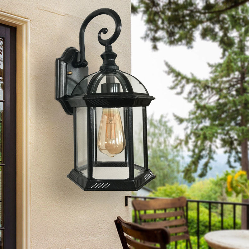 Traditional House Shaped Wall Mount Light Single Clear Glass Wall Light Fixture for Courtyard