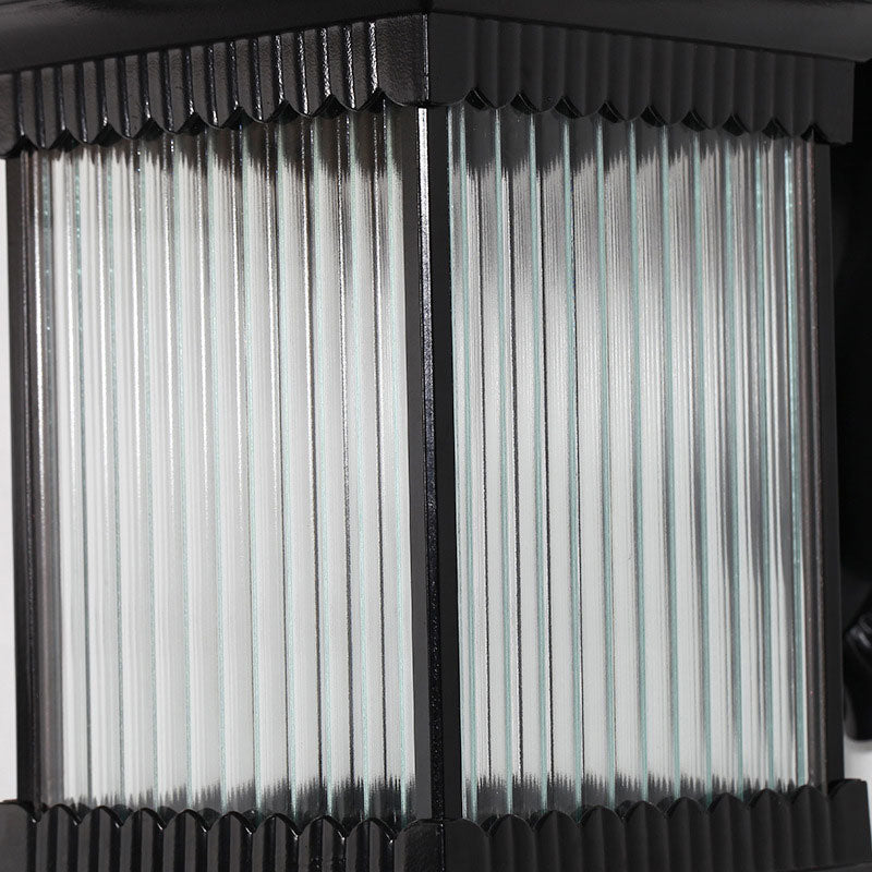 Ribbed Glass Squared Solar Wall Mount Light Retro Outdoor LED Wall Lighting in Black