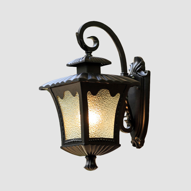 1 Head Wall Light Fixture Vintage Lantern Shaped Seedy Glass Wall Mounted Lamp in Black for Yard