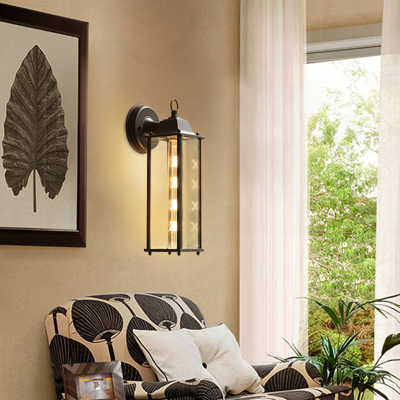 Black Rectangular Wall Lighting Classic Glass Single-Bulb Outdoor Wall Sconce Lamp