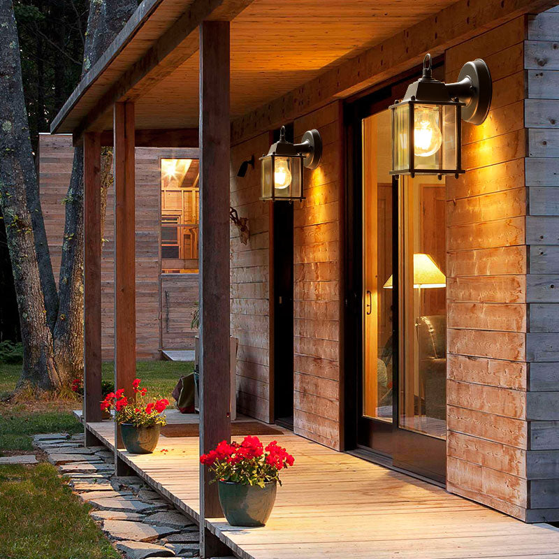 Black Rectangular Wall Lighting Classic Glass Single-Bulb Outdoor Wall Sconce Lamp