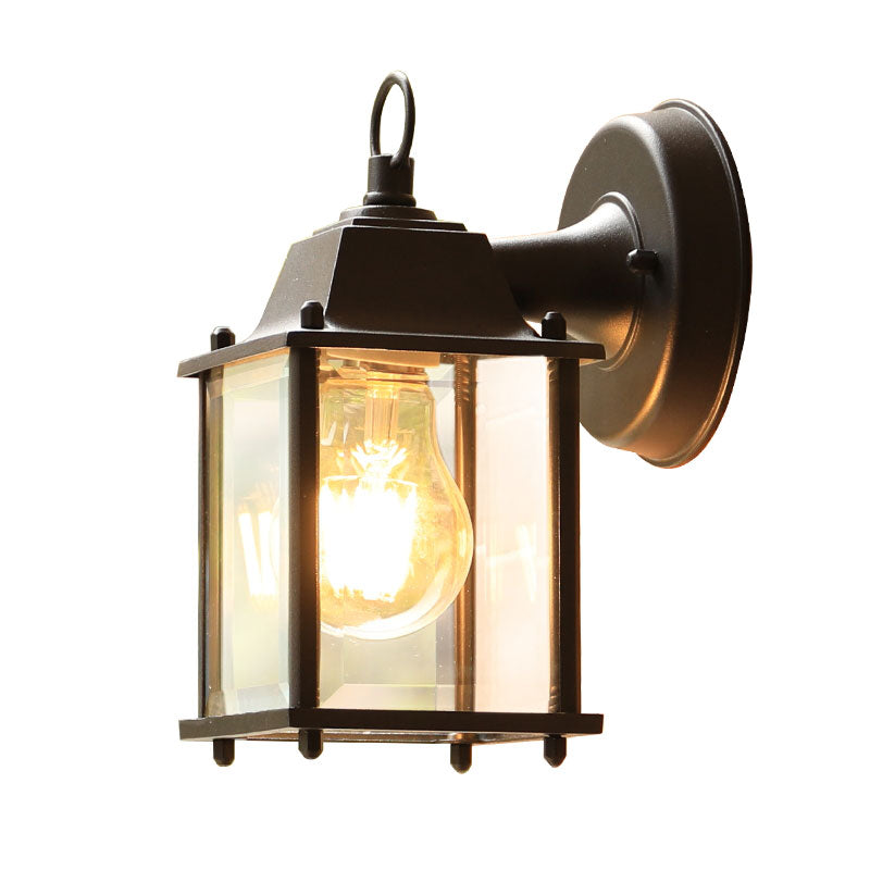 Black Rectangular Wall Lighting Classic Glass Single-Bulb Outdoor Wall Sconce Lamp